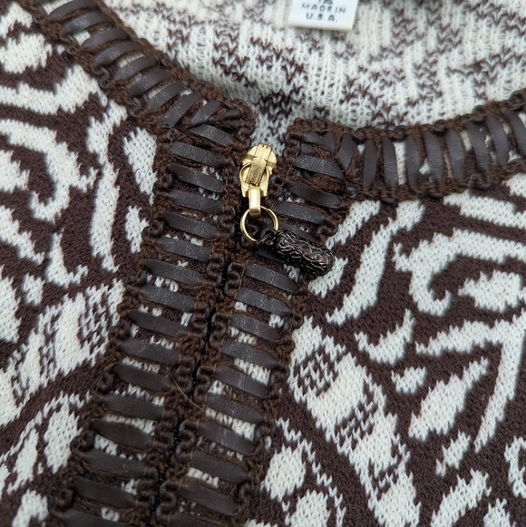 St John Collection Printed Knit Jacket Leather Trim Old Money Quiet Luxury 12 - Picture 3 of 12